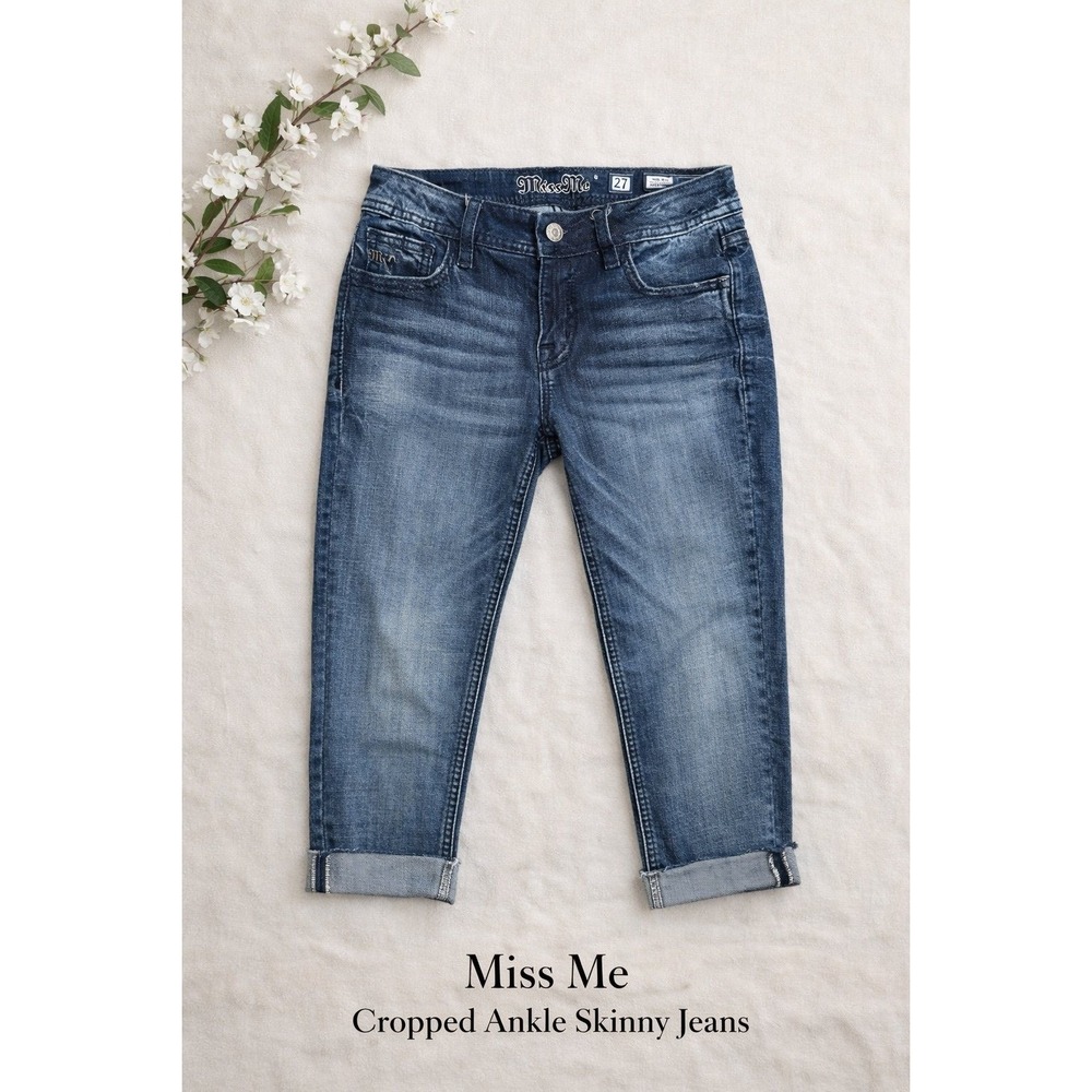 Miss Me Womens Cropped‎ Ankle Skinny Jeans Size 27 Mid Rise Cuffed